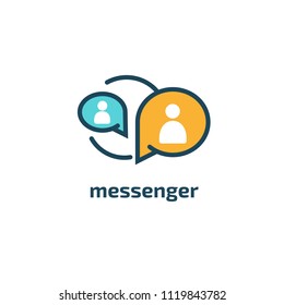 Message icon. Vector logotype design speech bubble and people. Logo concept of chat, media, soft, dialogue script, popup, support center, profile, dating software, communication, contact, network.