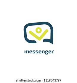 Message icon. Vector logotype design speech bubble and people. Logo concept of chat, media, soft, dialogue script, popup, support center, profile, dating software, communication, contact, network.