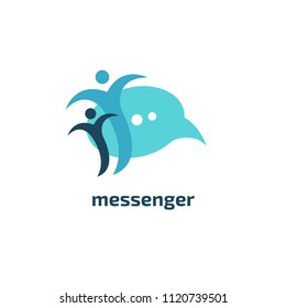 Message icon. Vector logotype design speech bubble and people. Logo concept of chat, media, soft, dialogue script, popup, support center, profile, dating software, communication, contact, network.
