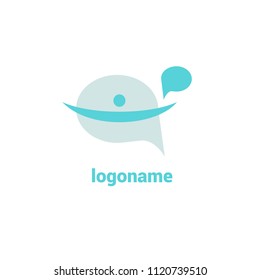 Message icon. Vector logotype design speech bubble and people. Logo concept of chat, media, soft, dialogue script, popup, support center, profile, dating software, communication, contact, network.
