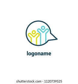 Message icon. Vector logotype design speech bubble and people. Logo concept of chat, media, soft, dialogue script, popup, support center, profile, dating software, communication, contact, network.