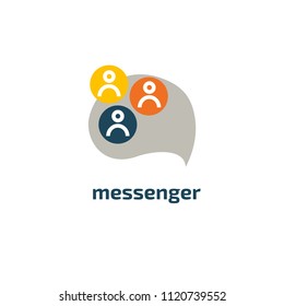 Message icon. Vector logotype design speech bubble and people. Logo concept of chat, media, soft, dialogue script, popup, support center, profile, dating software, communication, contact, network.