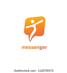 Message icon. Vector logotype design speech bubble and people. Logo concept of chat, media, soft, dialogue script, popup, support center, profile, dating software, communication, contact, network.