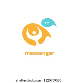Message icon. Vector logotype design speech bubble and people. Logo concept of chat, media, soft, dialogue script, popup, support center, profile, dating software, communication, contact, network.