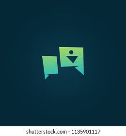 Message icon. Vector logotype design speech bubble and people. Logo concept of chat, media, soft, dialogue script, popup, support center, profile, dating software, communication, contact, network.