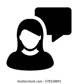Message Icon Vector Person Chat Speech Bubble With Female Profile Avatar Symbol for Communication in Flat Color Glyph Pictogram illustration