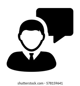 Message Icon Vector Person Chat Speech Bubble With Male Profile Avatar Symbol for Communication in Flat Color Glyph Pictogram illustration