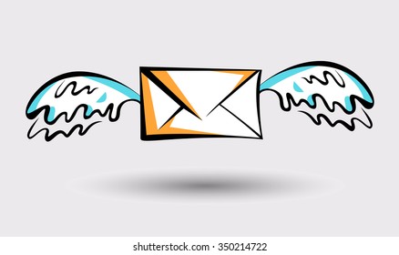 Message icon with wings. Pop art style sign. Air mail, post letter, delivery service or e-mail vector concept