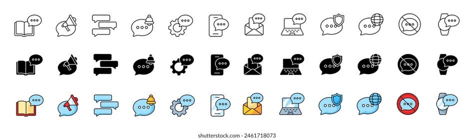 Message icons collection. Linear, silhouette and flat style. Vector icons