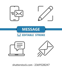 Iconos del mensaje. Contáctanos, mensaje de texto, correo electrónico, icono del vector de comentarios