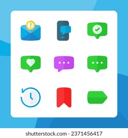 Iconos de mensajes en estilo plano, para diseño ui ux, iconos de sitios web, interfaz y negocio. Incluyendo burbuja de cht, marcador, etiqueta, chat de amor, aplicación de chat, etc.