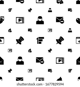 message icons pattern seamless. Included editable filled User, Priority, social media campaign, Encoding, Pin, Spam, Promo website, Envelop icons. message icons for web and mobile.