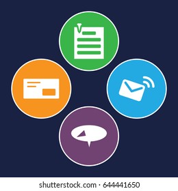 Message icons set. set of 4 message filled icons such as paper pin, envelop, mail
