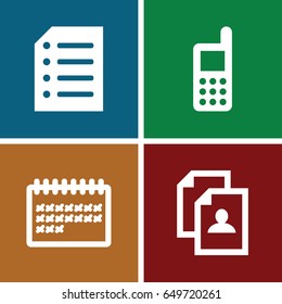 Message icons set. set of 4 message filled icons such as phone, resume, calendar