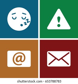Message icons set. set of 4 message filled icons such as sleeping emot, email, mail