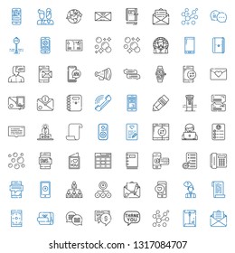 message icons set. Collection of message with email, envelope, bubbles, speech bubble, chat, post it, smartphone, paper, thinking, task, networking. Editable and scalable message icons.