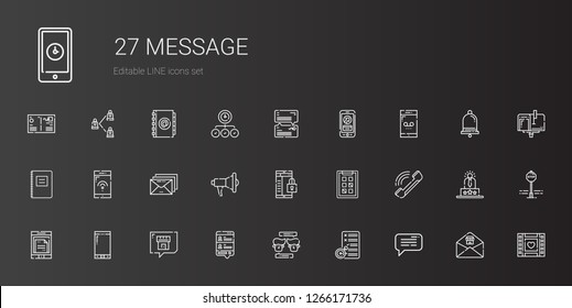 Message Icons Set. Collection Of Message With Planning, Chat, Smartphone, Phone, Tasks, Megaphone, Email, Notebook, Wedding Video, Stop Sign. Editable And Scalable Message Icons.