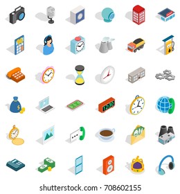 Message icons set. Isometric style of 36 message vector icons for web isolated on white background