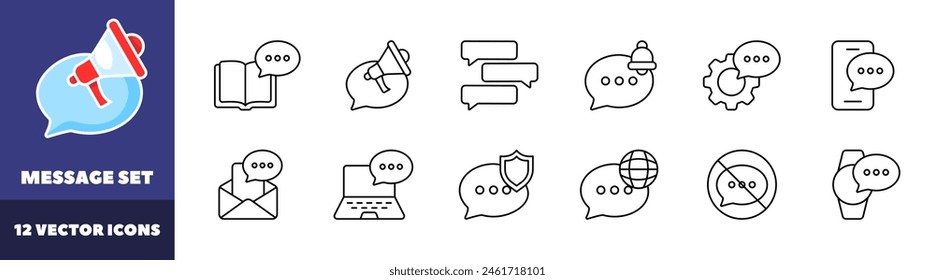 Iconos de mensajes establecidos. Estilo lineal. Iconos vectoriales