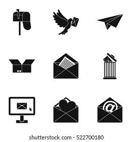Message icons set. Simple illustration of 9 message vector icons for web