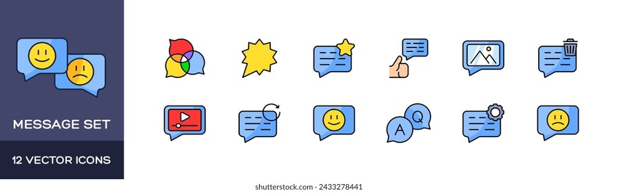 Message icons set. Speech bubbles set. Flat style. Vector icons