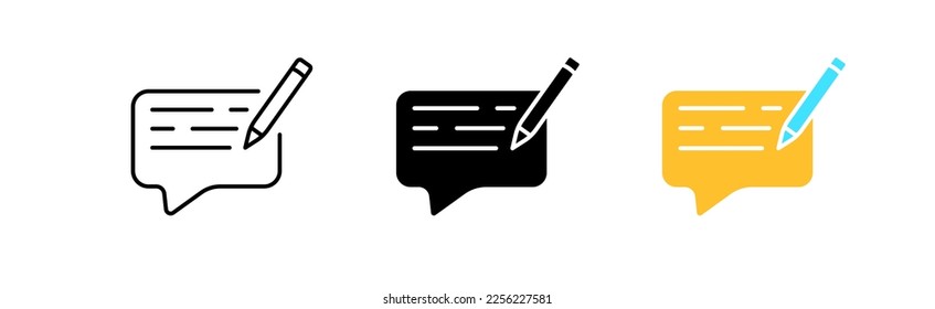 Message icons set. Speechbubble, text, email, letter, envelope, attachment, list, internet, correspondence, sender, information. Communication concept. Vector line icon in different styles