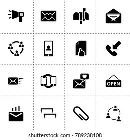 Message icons. vector collection filled message icons. includes symbols such as communication, mail, paper clip, incoming call, megaphone. use for web, mobile and ui design.