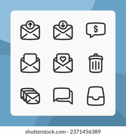 Message icons vector line style, for ui ux design, website icons, interface and business. Including love letter, message, mail, delete, chat, inbox, etc.