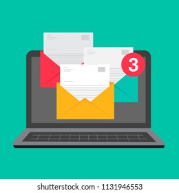 message inbox notification, email alert, email marketing vector illustration