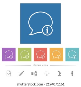 Message info outline flat white icons in square backgrounds. 6 bonus icons included.
