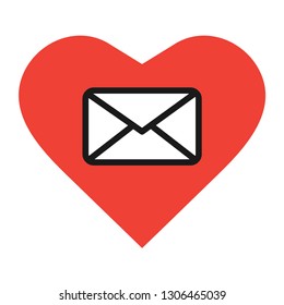 Message inside heart icon. Stroke outline style. Line vector. Isolate on white background.
