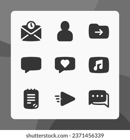 Message interface icons in glyph style, for ui ux design, website icons, interface and business. Including delay message, chat bubble, chat, love message, send message, etc.