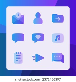 Message interface icons in gradient style, for ui ux design, website icons, interface and business. Including delay message, chat bubble, chat, love message, send message, etc.