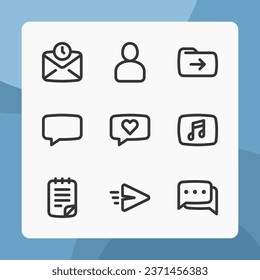 Message interface icons in line style, for ui ux design, website icons, interface and business. Including delay message, chat bubble, chat, love message, send message, etc.