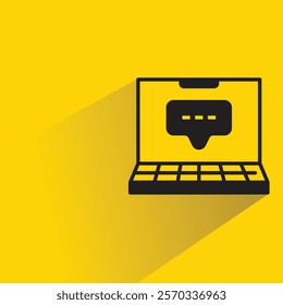message in laptop icon with shadow on yellow background
