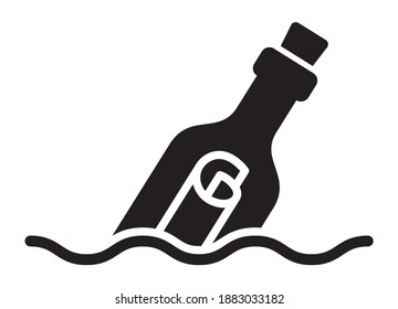 Message or letter in a bottle floating and partially submerged in water flat vector icon for apps and websites