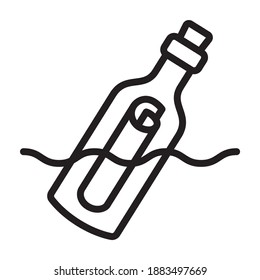 Message or letter in a bottle floating in water line art vector icon for apps and websites