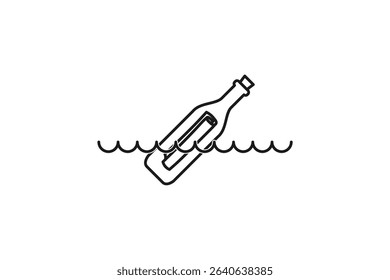 message in a letter floating in the sea icon line