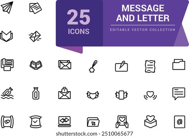 Message and letter icon set. Pixel perfect, minimalistic web and UI icon. Outline icon collections. Editable vector illustration.