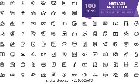 Message and letter icon set. Pixel perfect, minimalistic web and UI icon. Outline icon collections. Editable vector illustration.