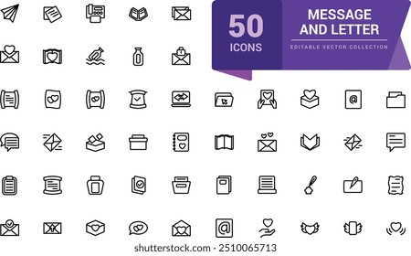 Message and letter icon set. Pixel perfect, minimalistic web and UI icon. Outline icon collections. Editable vector illustration.