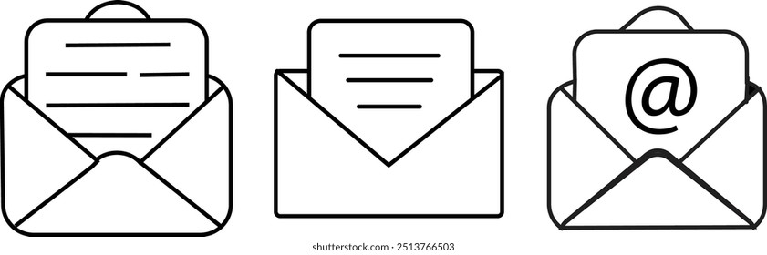 Message Line Icon with Editable Stroke. Suitable for Web Page. isolated transparent. open email address. newsletter sign. contact us. black outline and filled version.