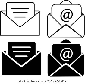 Message Line Icon with Editable Stroke. Suitable for Web Page. isolated transparent. open email address. newsletter sign. contact us. black outline and filled version.