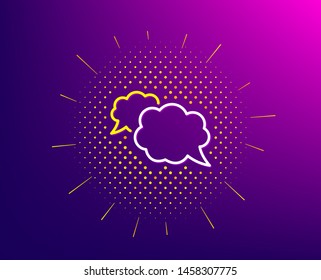 Message line icon. Halftone pattern. Comic speech bubble sign. Chat message symbol. Gradient background. Messenger line icon. Yellow halftone pattern. Vector