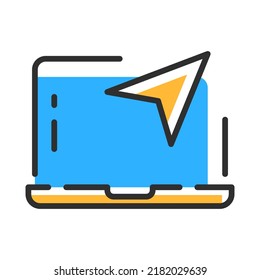 Message line icon. Letter on laptop symbol. Vector illustration