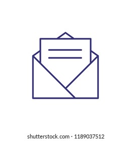 Message line icon. Open envelope with paper. Office concept. Can be used for topics like email, mailing, postal service, messenger, app design