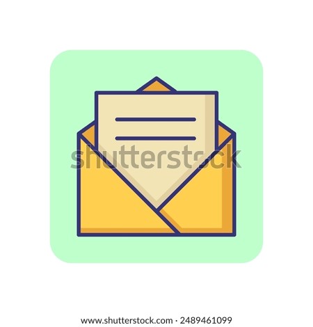 Message line icon. Open envelope with paper. Office concept. Can be used for topics like email, mailing, postal service, messenger, app design