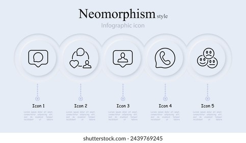 Message line icon set. Favorites, emotions, correspondence, star, video hosting, heart, emoji, message, attitude. Neomorphism style. Vector line icon for Business