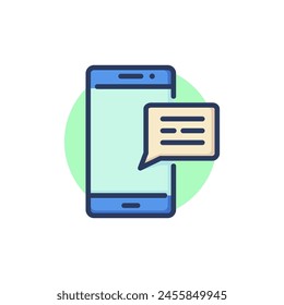 Icono de línea de mensaje. Smartphone, teléfono móvil, sms, burbujas de voz delinean el signo. Comunicación, mensajería, concepto de medios sociales. Ilustración vectorial para Diseños web y App