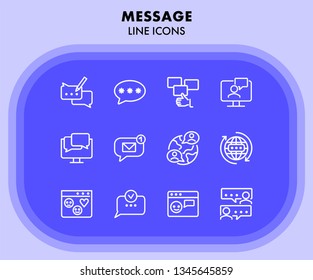Message line icons. Set of line icons on white background. Communication concept. Speech bubbles, chat, globe. Can be used for topics like internet, online communication, modern lifestyle